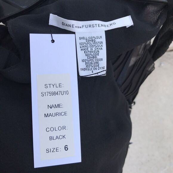 DVF DIANE von FURSTENBERG Black Maurice SILK & LACE TOP Size 6 NWT - Picture 4 of 5